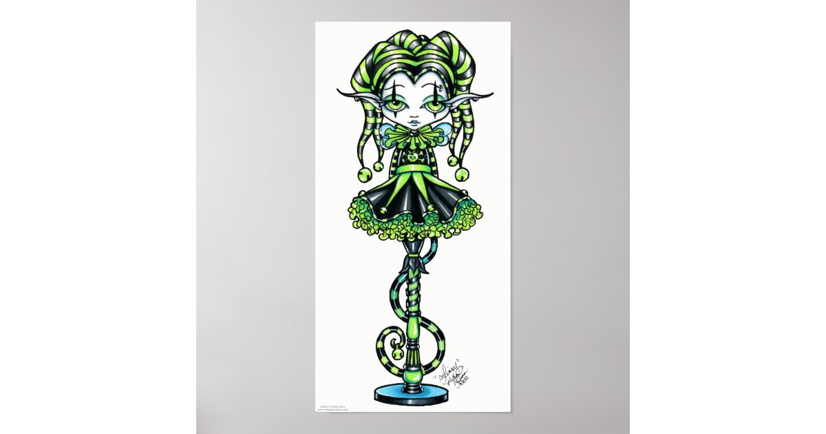 Jinxy Pixie Stick Green Jester Fairy Poster | Zazzle