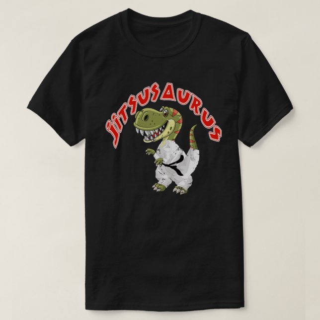 Jitsusaurus Funny Jiu Jitsu Trex Black Belt T-Shirt (Design Front)