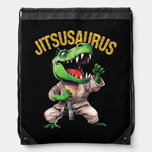 Jitsusaurus Martial Art Brazilian Jiu Jitsu Trex B Drawstring Bag (Front)