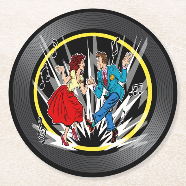 Jitterbug Shag Dancers Round Paper Coaster (Front)