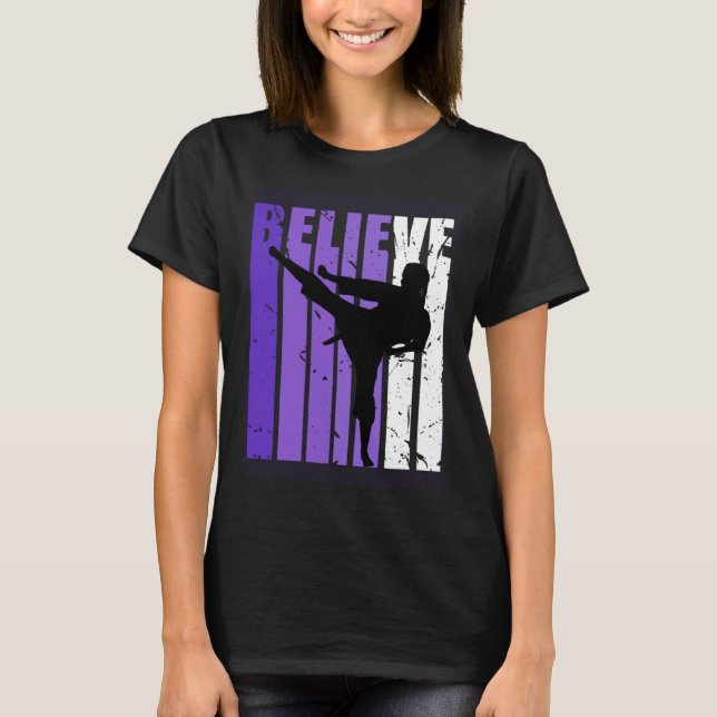 Jiu Jitsu Believe Silhouette White Belt Purple T-Shirt (Front)