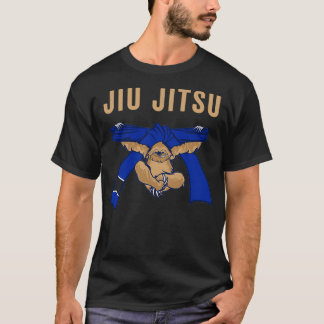 Jiu Jitsu BJJ Sloth Jiu Jitsu Blue Belt with Text T-Shirt