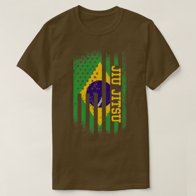 Jiu Jitsu Brasilian And American Flag Brazilian Ju T-Shirt (Design Front)
