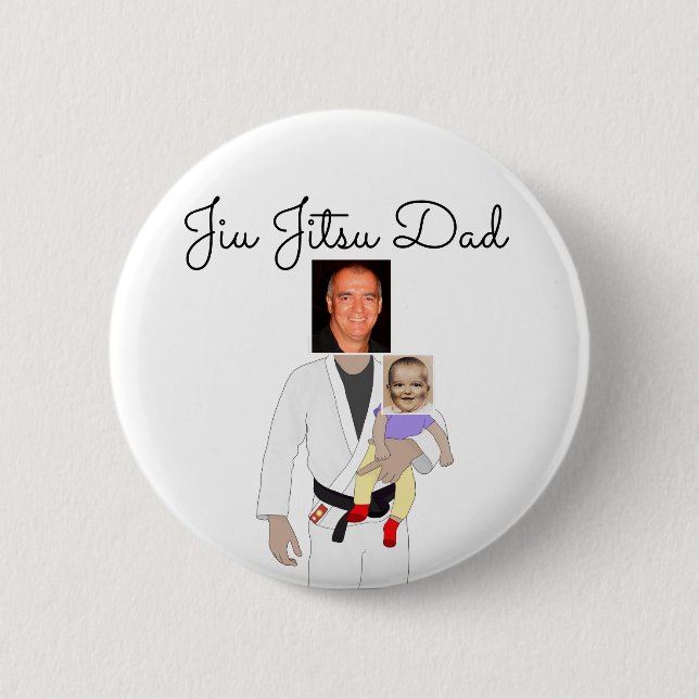 Jiu Jitsu Dad Custom Photos and Handwritten Text Button (Front)