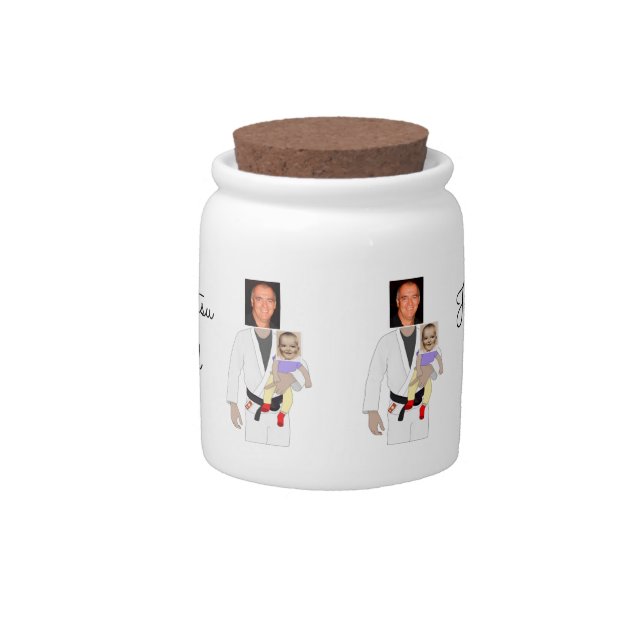 Jiu Jitsu Dad Custom Photos and Handwritten Text Candy Jar (Front)