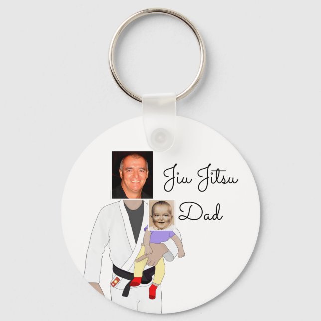Jiu Jitsu Dad Custom Photos and Handwritten Text Keychain (Front)