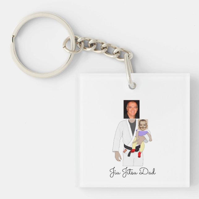 Jiu Jitsu Dad Custom Photos and Handwritten Text Keychain (Front)