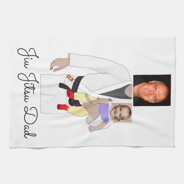 Jiu Jitsu Dad Custom Photos and Handwritten Text Kitchen Towel (Horizontal)