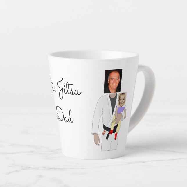 Jiu Jitsu Dad Custom Photos and Handwritten Text Latte Mug (Right Angle)