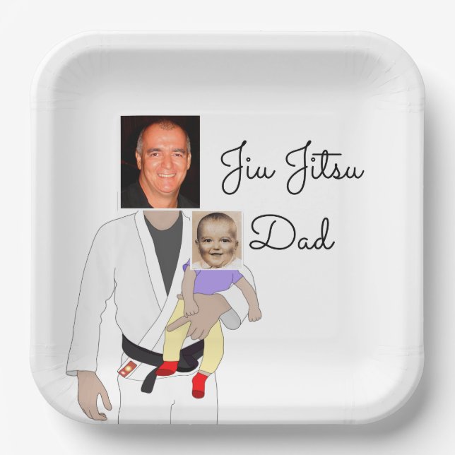 Jiu Jitsu Dad Custom Photos and Handwritten Text Paper Plates (Front)