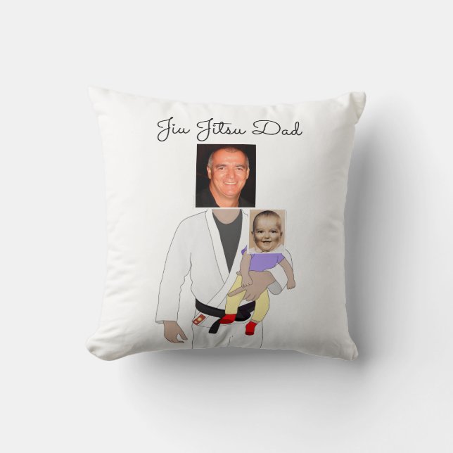 Jiu Jitsu Dad Custom Photos and Handwritten Text Throw Pillow (Front)