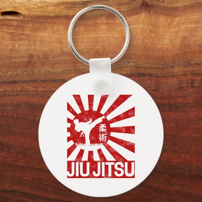 Jiu Jitsu Fighter Japanese Vintage Martial Arts Keychain (Front)
