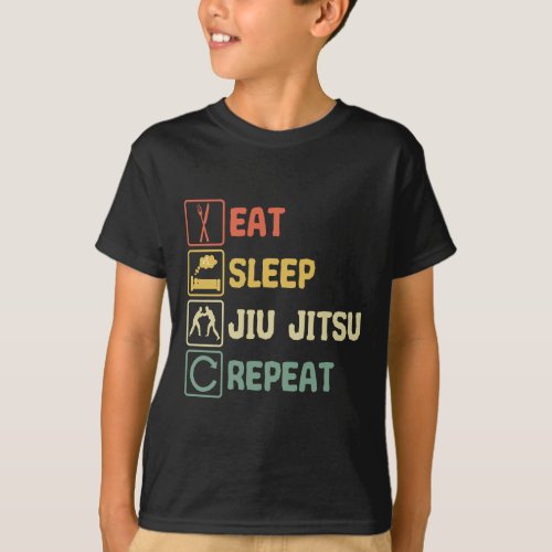 Jiu Jitsu Martial Art Eat Sleep Retro Funny T_Shirt