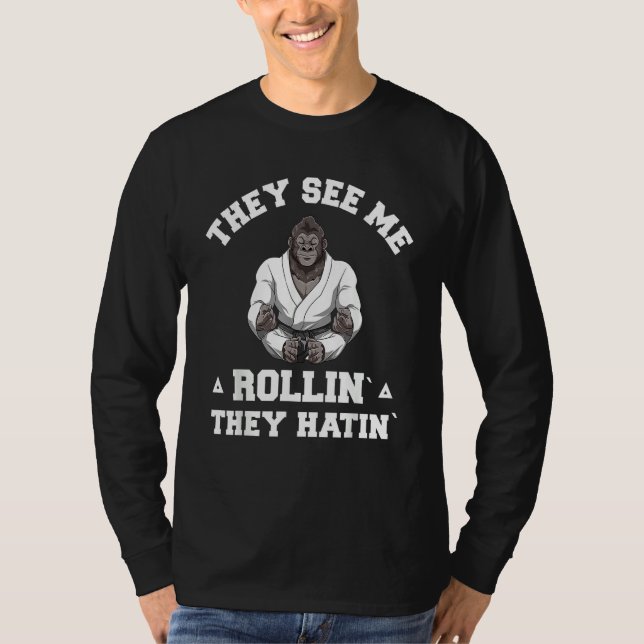 Jiu Jitsu Rollin   BJJ Grappling Gorilla T-Shirt (Front)