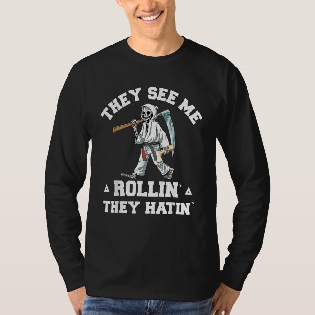 Jiu Jitsu Rollin   BJJ Grappling Grim Reaper T-Shirt (Front)