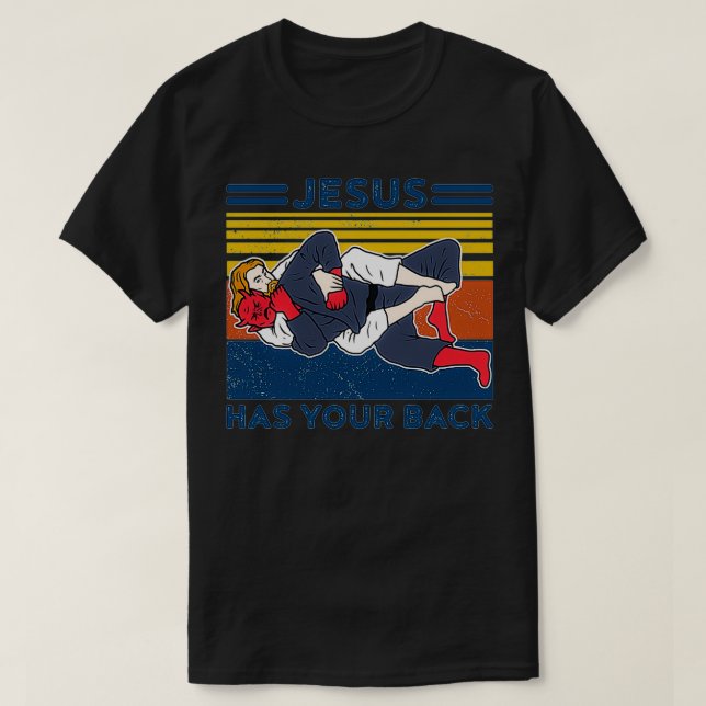 Jiu Jitsu s Jesus Has Your Back Mens BJJ MMA Jujit T-Shirt (Design Front)