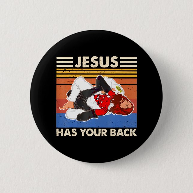 Jiu Jitsu s Jesus Has Your Back MMA Brazilian Button (Front)