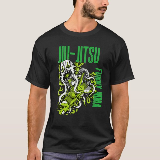 Jiu Jitsu Space Monster, Rocket Ship, Grapple, Mma T-Shirt (Front)