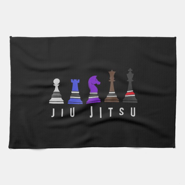 jiu jitsu training   chess, gift  bjj with text. kitchen towel (Horizontal)