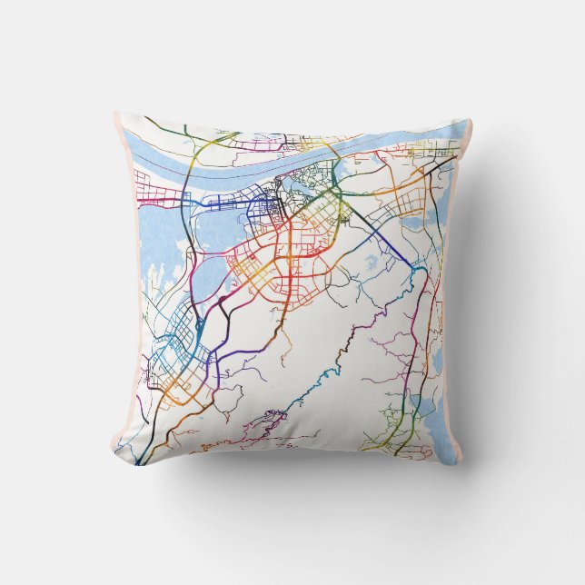 Jiujiang China Map Throw Pillow (Front)