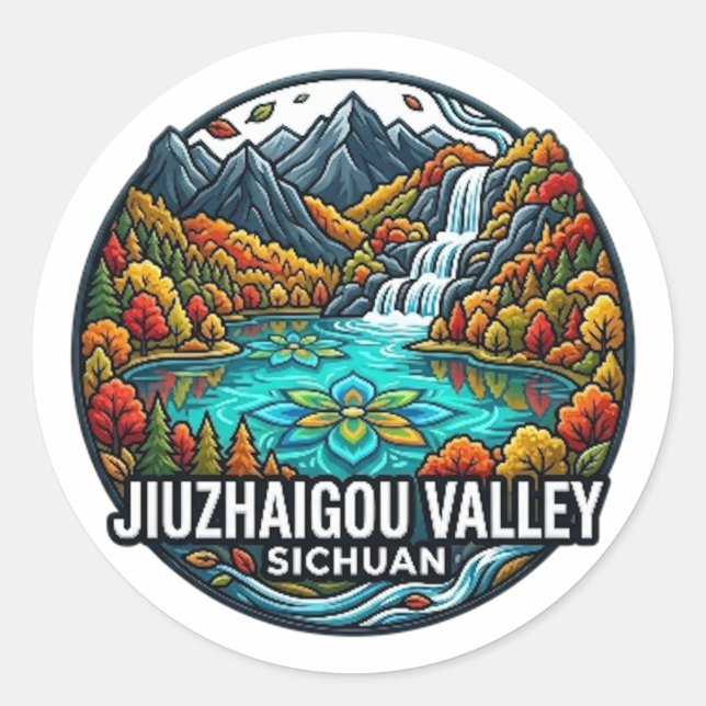 JIUZHAIGOU VALLEN SICHUAN CLASSIC ROUND STICKER (Front)