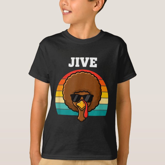 Jive Turkey Afro Retro 70s Thanksgiving Turkey Day T-Shirt (Front)