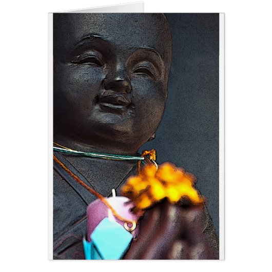 Jizo Buddha with Marigold Offering Cards (Front)