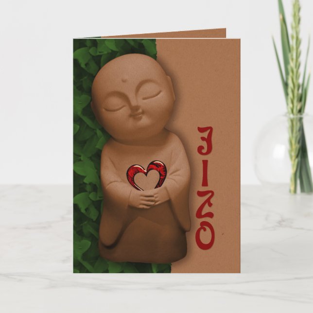 Jizō holding a heart CC0797 Sympathy Card (Front)