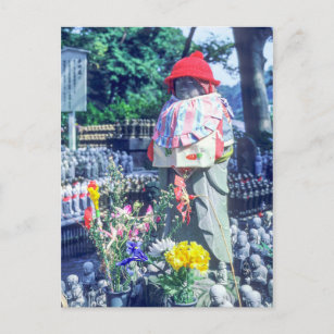 Jizo monk statue with bib and hat - Japan Postcard
