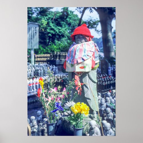 Jizo monk statue with bib and hat poster