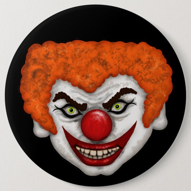 JJ the Creepy Face Clown | Cherie's Art (c)2020 Button (Front)
