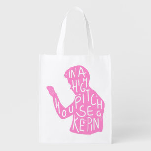 JJs silhouette housekeeping quote  in pastel pink  Grocery Bag