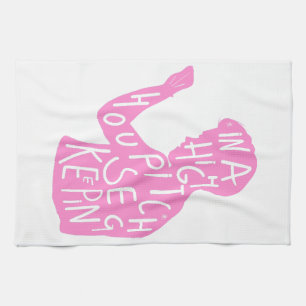 JJs silhouette housekeeping quote  in pastel pink  Kitchen Towel