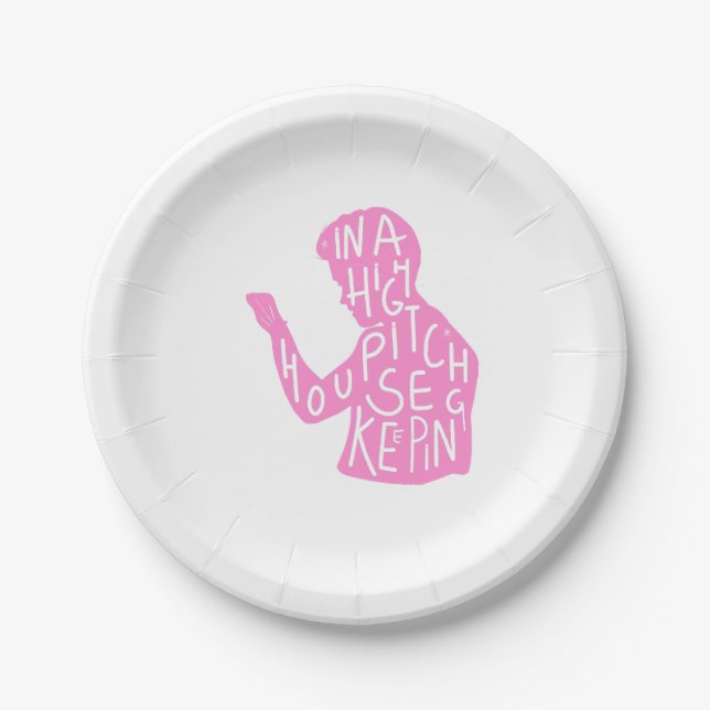 JJs silhouette housekeeping quote  in pastel pink  Paper Plates (Front)
