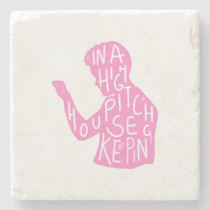 JJ's silhouette housekeeping quote in pastel pink Stone Coaster