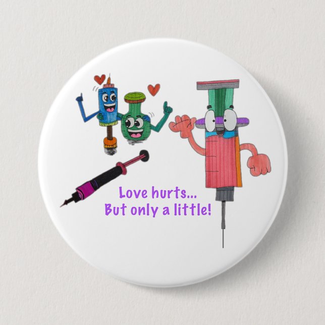 JMCdesign COVID Vaccine Love Hurts Pin (Front)