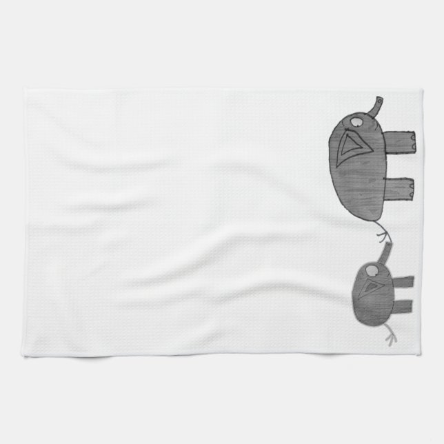 JMCdesign Gray Elephant Mom and Baby Kitchen Towel (Horizontal)