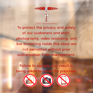 JML Communications No Photography or..Window Cling