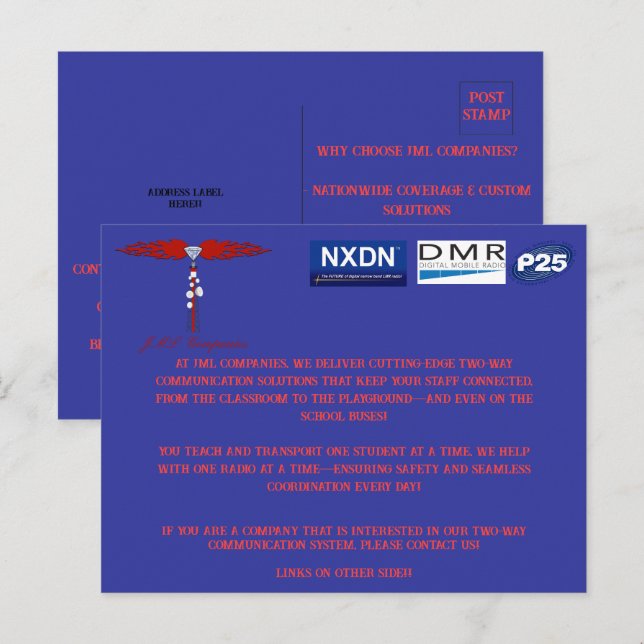 JML Companies Businesses Postcard (Schools & Bus) (Front/Back)