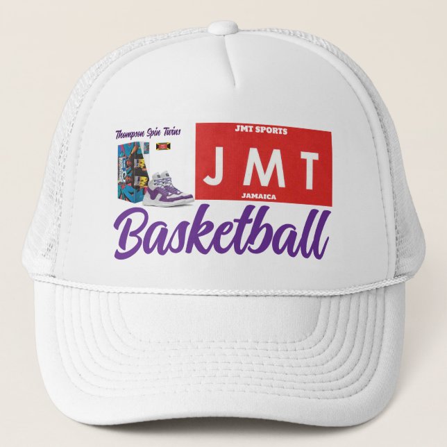 JMT BASKETBALL. Trucker Hat, White and Black Hat (Front)