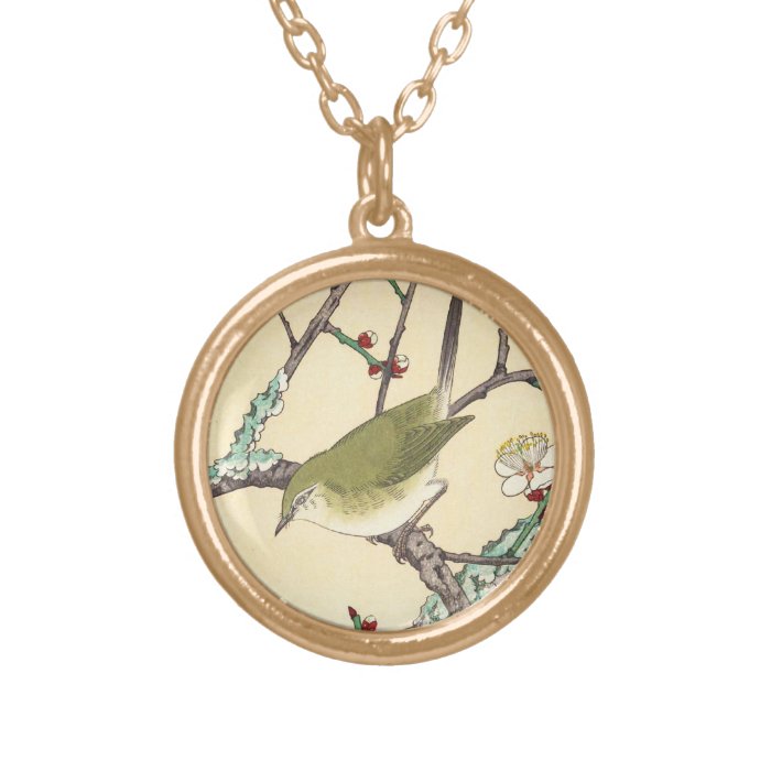 Jo Bird on Plum Branch shin hanga japanese art Necklace