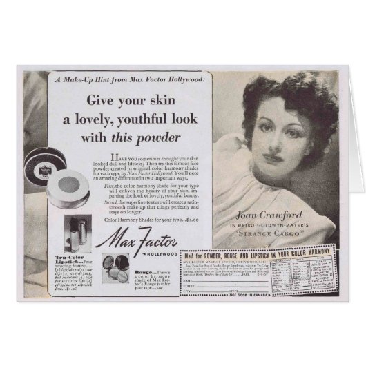 Joan Crawford Face Powder Ad Cards (Front Horizontal)