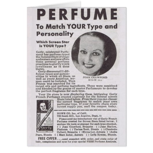 JOAN CRAWFORD Perfume advertisement Cards (Front)
