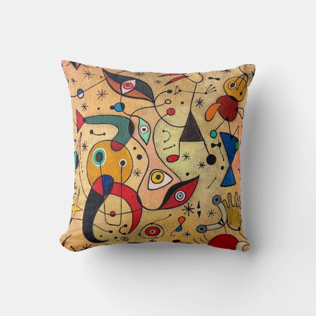 joan miro paintings art, abstract art poster throw pillow (Front)