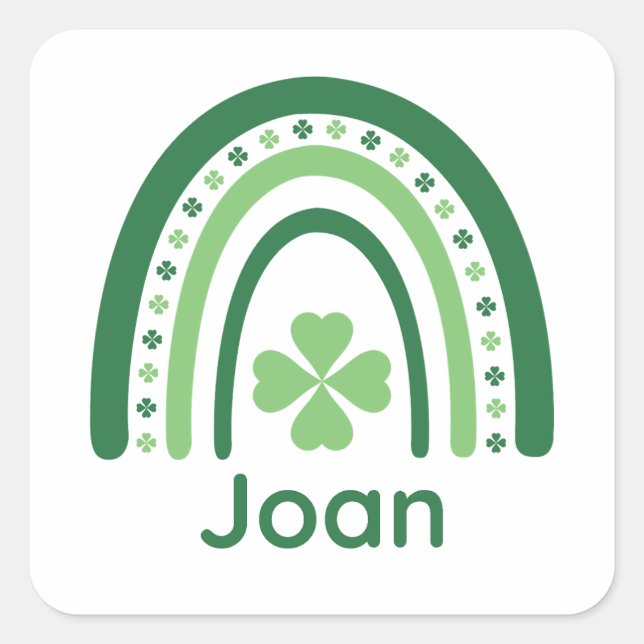 Joan Name Clover Boho Rainbow Square Sticker (Front)