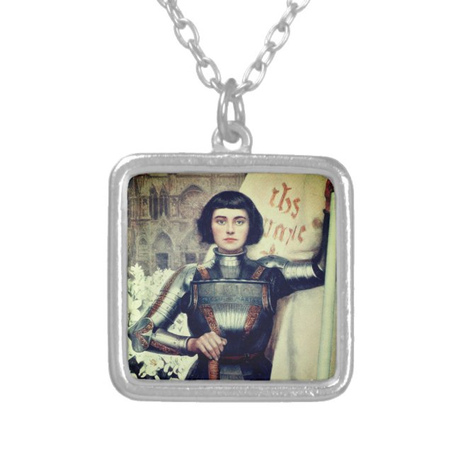 Joan of Arc (Albert Lynch illustration) Silver Plated Necklace (Front)