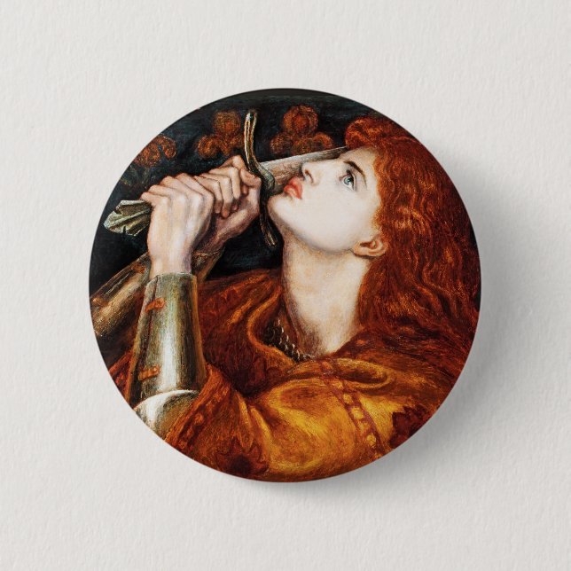 Joan of Arc painting by Dante Gabriel Rossetti  Button (Front)