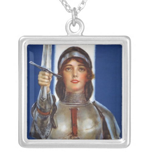 Joan of Arc World War I Buy War Saving Stamps Silver Plated Necklace