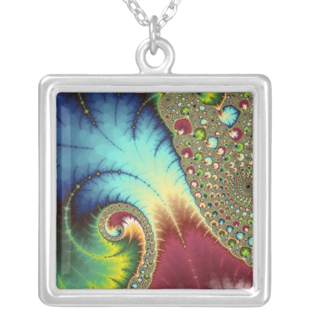 Joanie 50 Fractal Art Silver Plated Necklace (Front)
