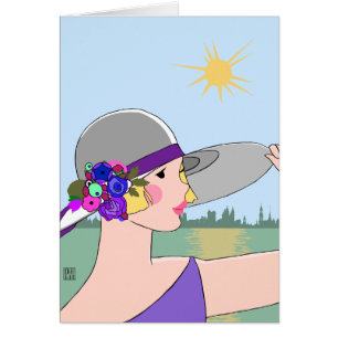Joanne - Art Deco Portrait in Purple & Blue Cards